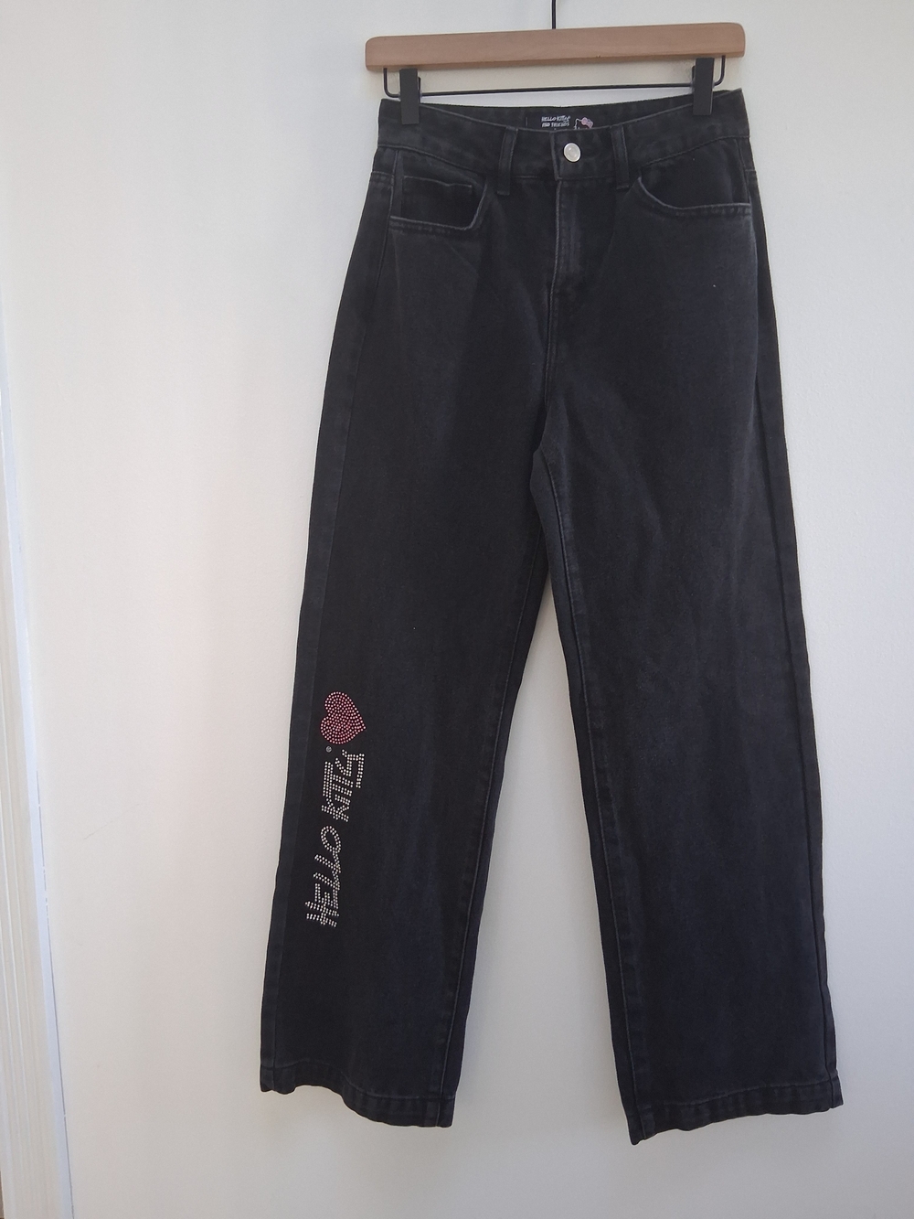 Hello KittyX Forever 21 Black Rhinestone Baggy Wide Leg Jeans Size 25 Iconic